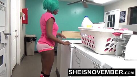 I Did Not Know I Would Get Doggystyle Anal Fuck And Give A POV Blowjob On My Knees While Cleaning My Clothes At The Laundromat In Public, Cute Young Ebony Girl Sheisnovember Having Taboo Big Cock Sodomy Anal Sex With Panties Off By Msnovember