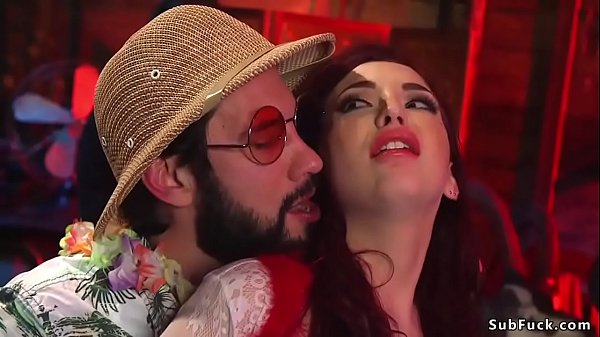 Big tits Amber Ivy in Twin Piks parody surrounded by group of guys sucking big dicks while kneeling then ass double penetration fucking in gangbang