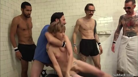 Coach of basketball team Tommy bangs throat to journalist Mercy West when players join them and double penetration and gangbang fuck her