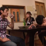 Japanese maid dreams of dirty stuff! She gets banged by 2 cocks in her hairy cunt!