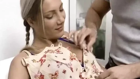 A beautiful blonde German teen gets fucked by two horny doctors