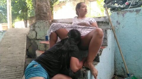 2 part, horny lesbian makes advances to older person and convinces her to fuck in public