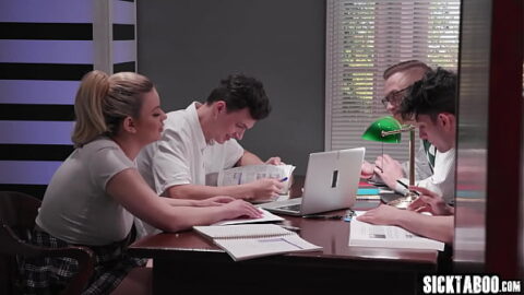 Big tits blonde Heather Honey gave a blowjob and enjoyed hardcore anal sex and double penetration during gangbang in the library