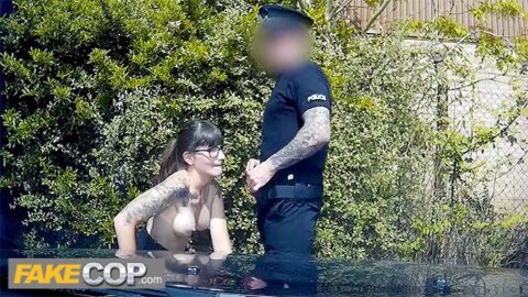 Policeman fucks a geek and spunks over her glasses – Fake Cop