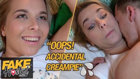 Fake Hostel – chubby babe gets accidental creampie sharing a room
