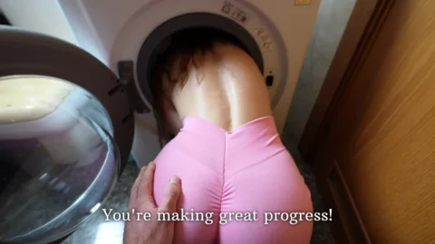 POV: Stepsister is stuck in the washing machine. I inserted it into her anal. Anal Squirt