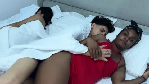 I share a bed with my girlfriend and her best friend and we end up in a rich interracial threesome.