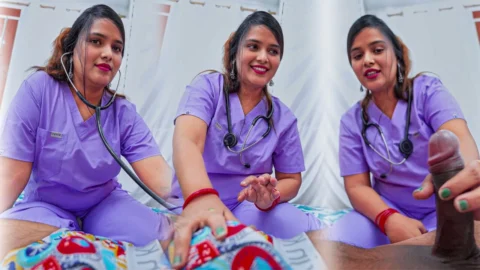 Indian Nurse pissing on patient’s bed when she gets hardcore rough fuck by patient in HINDI dirty talk.