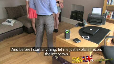 Two girls happy to fuck him for a porn job lezzing up and anal