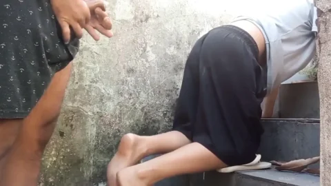 Unfaithful Husband on the Stairs with 100%anal