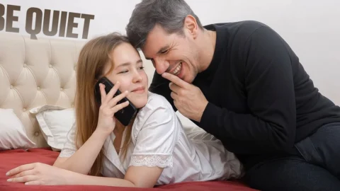 I’m Talking to My Boyfriend Cuckold on the Phone While His Stepfather Fucks Me Anal