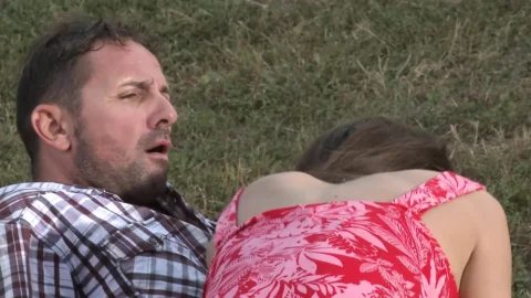 Naughty brunette seduces country boy to bang her outdoors