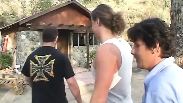 Trashy MILF gets gang banged by three dudes and creamed