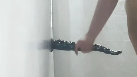Whore in the mood for an anal uses giant dildo