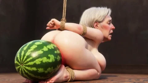 Old Granny Bound with Huge Watermelon in Ass – Hurt & Orgasm